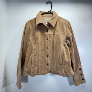 Vintage AMI Women Button Up Corduroy Jacket Size M Trucker Tan Military Y2K Boho